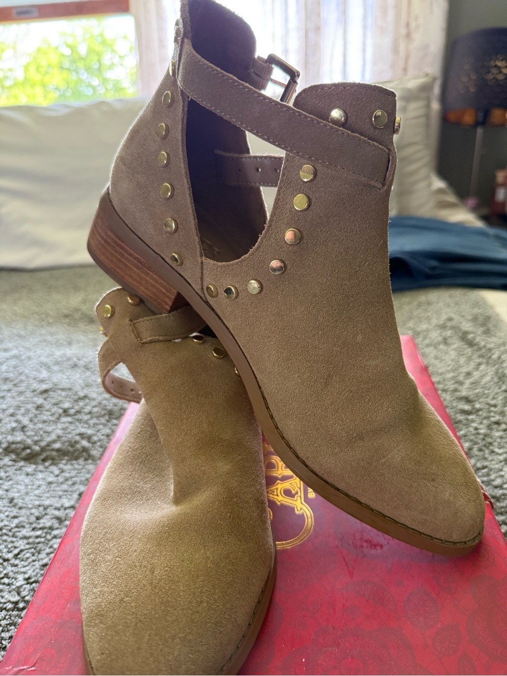 Carlos by Carlos Santana Taupe Cutout Stud Ankle Booties